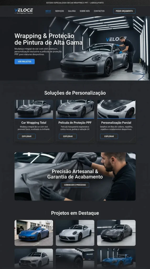 Design de interface de site para estúdio de car wrapping e aplicação de vinil — DigitalLeke
