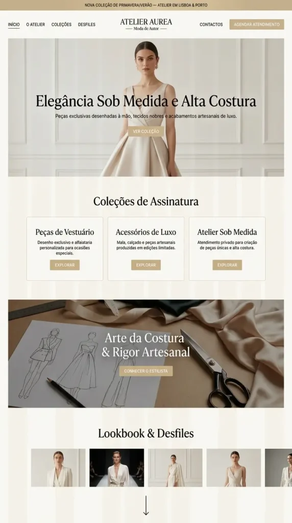 Design de interface de site para atelier de estilista e moda de autor — DigitalLeke