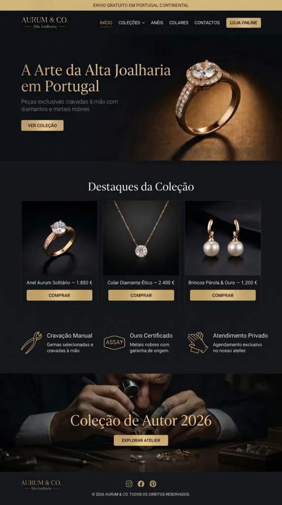Design de interface de site para joalharias — Digitalleke